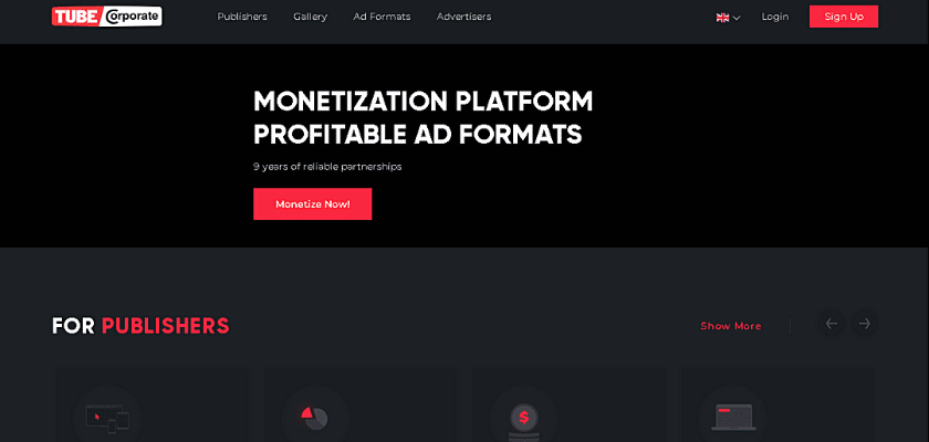 Pagina principale di Tube Corporate – Come guadagnare con sito porno