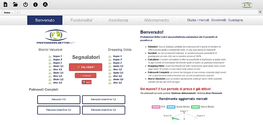 Schermata principale all’interno del profilo utente di (Professional Bettor Lab) – Come fare soldi con le scommesse